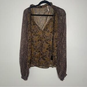 Free People Hendrix brown floral peasant blouse